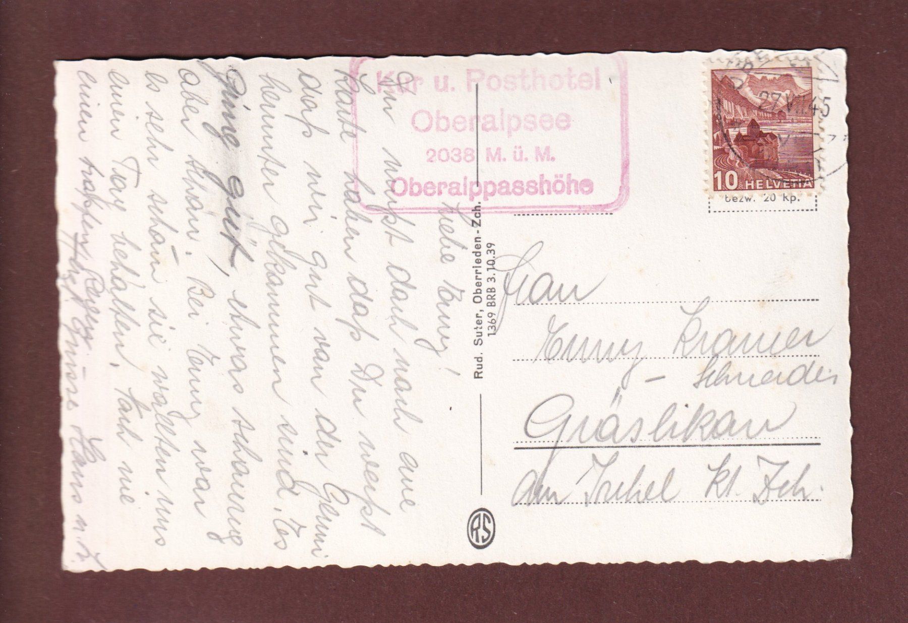 Cartoline postali: OBERALPSTRASSE - 1945 – Usato da Pully venduto da nicecards 1