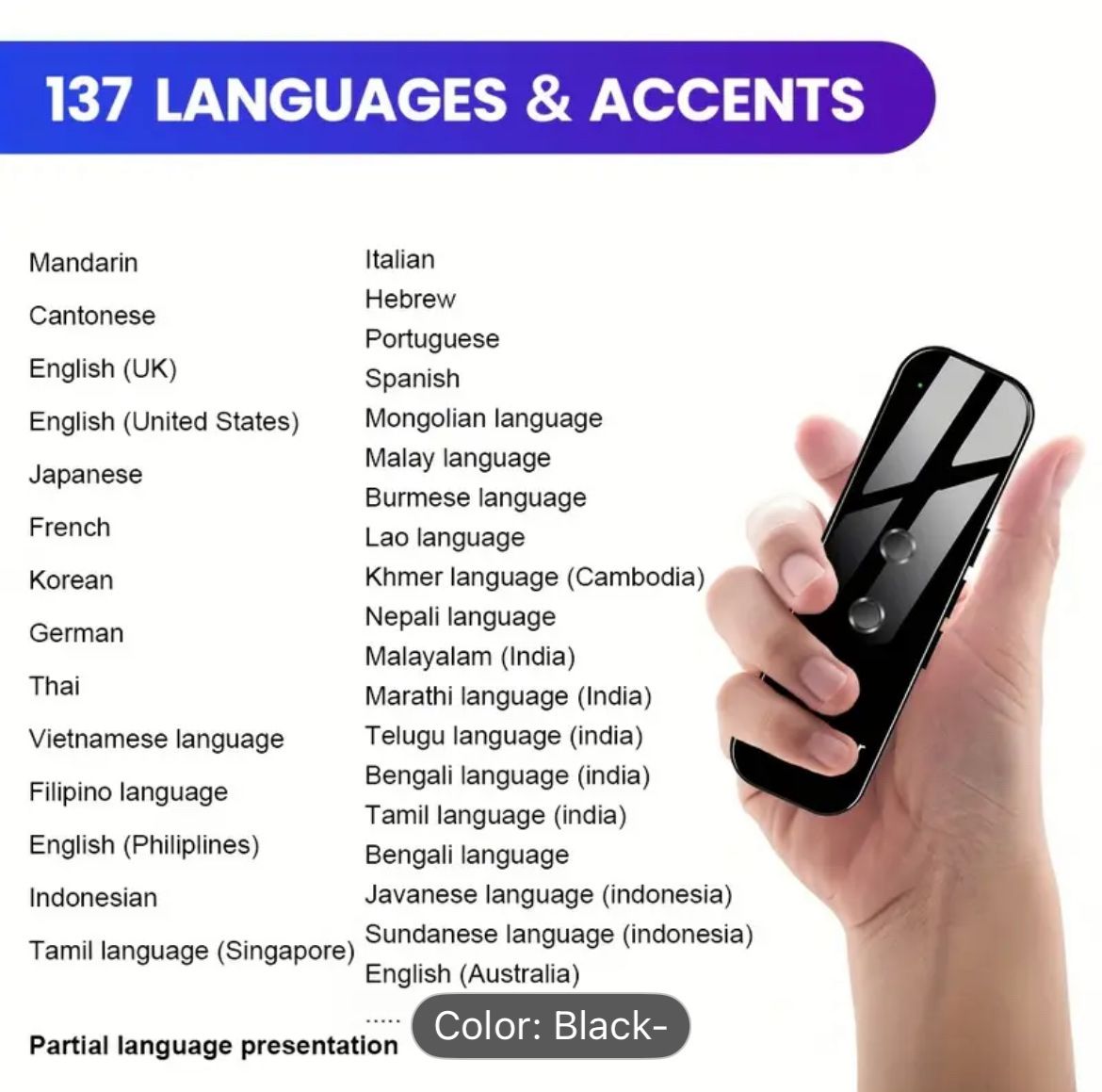 Registratori: Portable 137-Language Bluetooth Translator Device – Nuovo e nell'imballaggio originale da Bülach venduto da figop 3