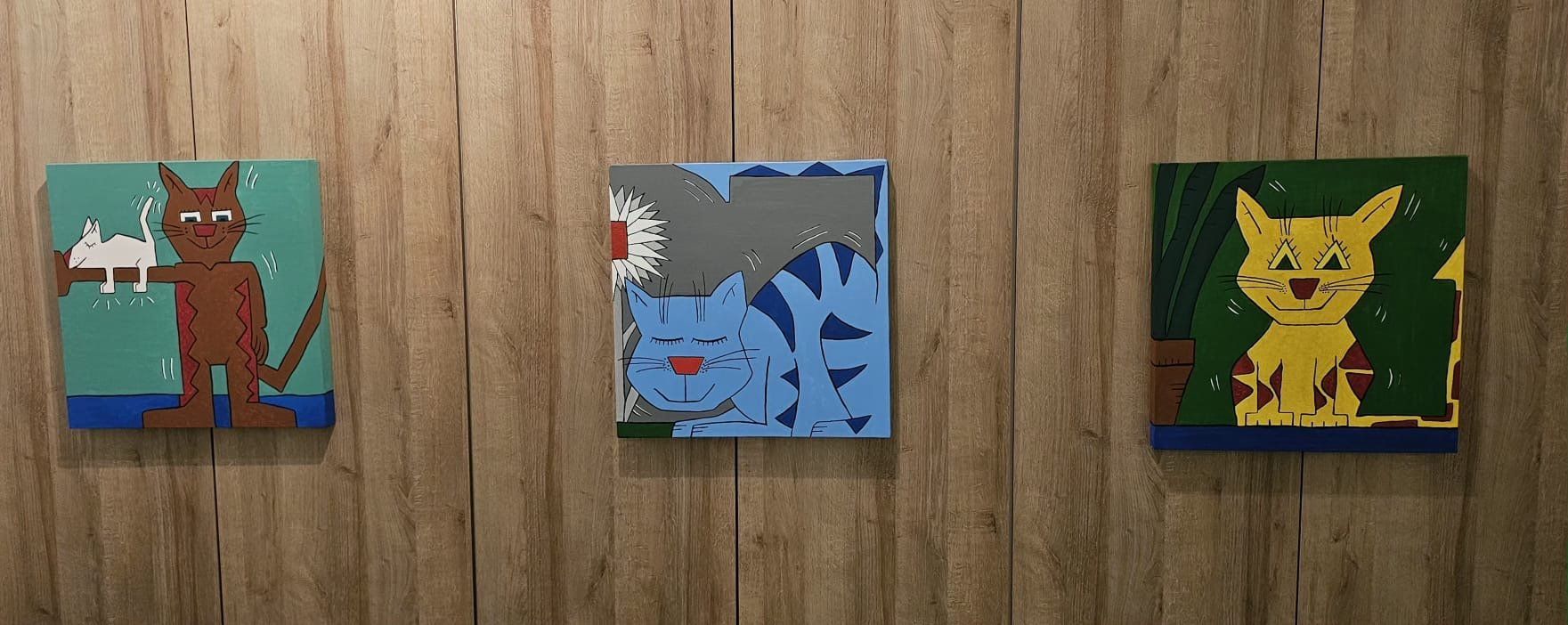Tableaux: 3 Gemälde, Katzen 50x50cm neuwertig – D'occasion à Waltenschwil par gaby70