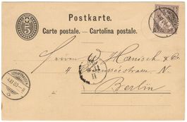 5 Rp. Postkarte mit 5 Rp. Sitzende ZF von SCHAFFHAUSEN n. DE