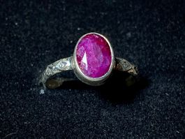 natürlicher Rubin - 925 Silber Ring orientalisch