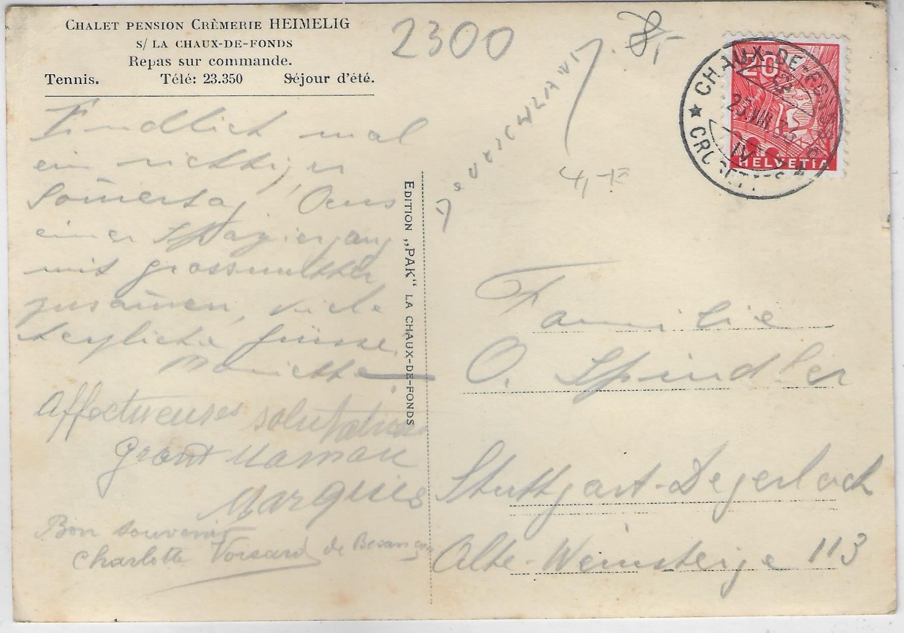 Cartoline postali: Chalet Pension Cremerie Heimelig – Usato da Ettingen venduto da Kartenplanet 1