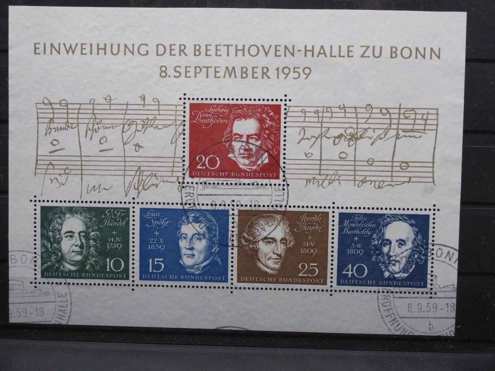 Tutti i francobolli: BRD 1959 Beethoven Halle Block 2 gest. – Usato da Wil SG venduto da fva01