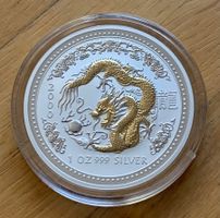 Lunar I Serie Münze Drache 2000 / 1 Unze Silber gilded