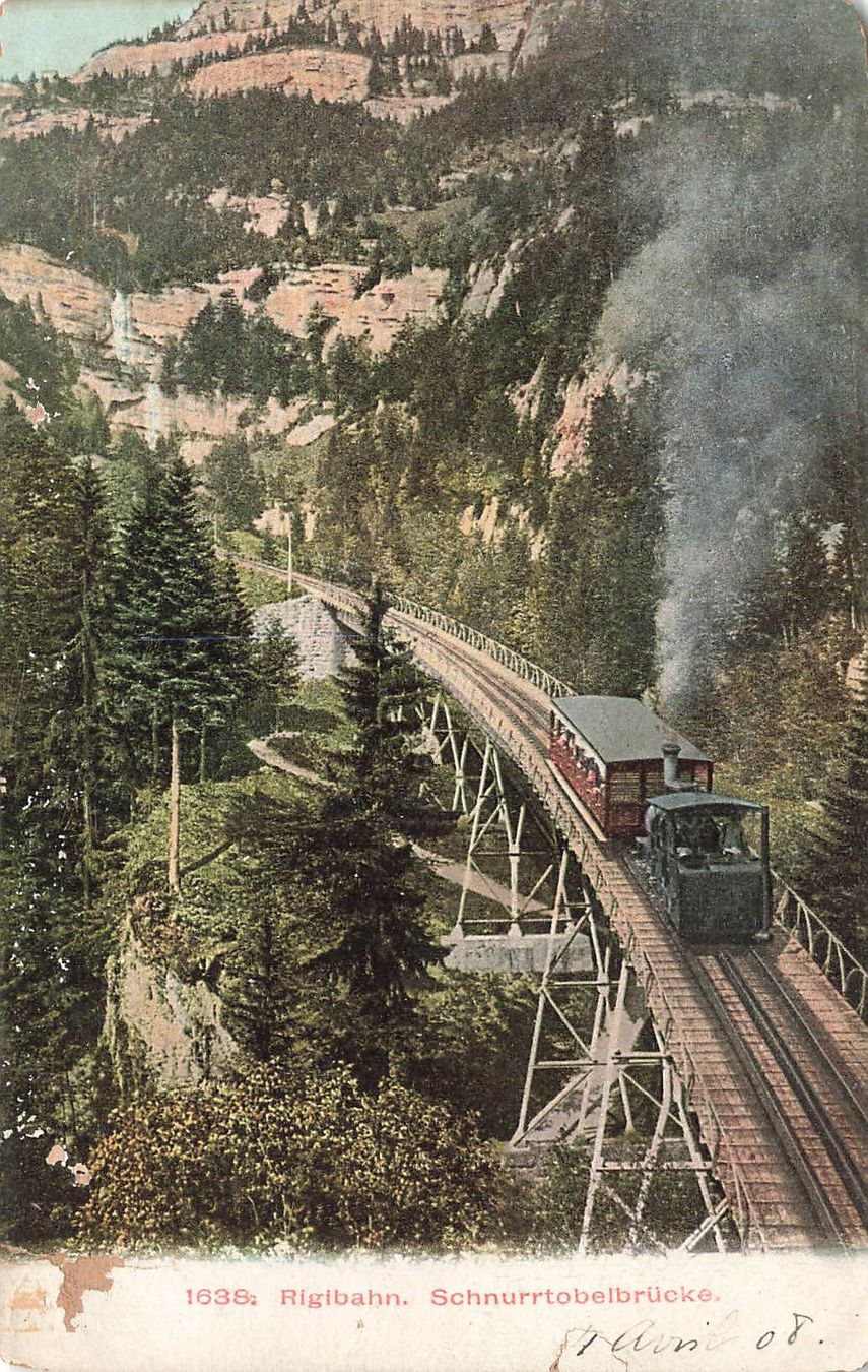 Cartoline postali: Rigi bahn schnurrtobelbrucke Spielzeug Eisenbahn – Usato da Biasca venduto da Blenio71
