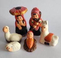 Peru: wunderschöne Keramik Krippe mit 6 Figuren, Neu!!