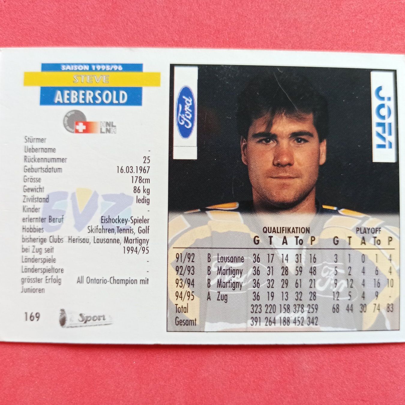 Carte collezionabili: Steve Aebersold - EV ZUG - 1995/96 – Usato da Dübendorf venduto da kb86_MOVIE 1