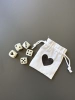 Würfel-Set mit Herz-Sack, 5 Stk.