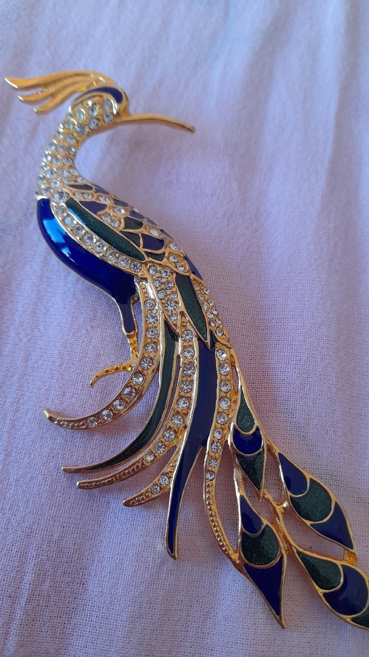 Spille & Fermagli: Spilla vintage pavone dorato e strass blu e verde – Usato da Lugano venduto da ann_5w7n 1