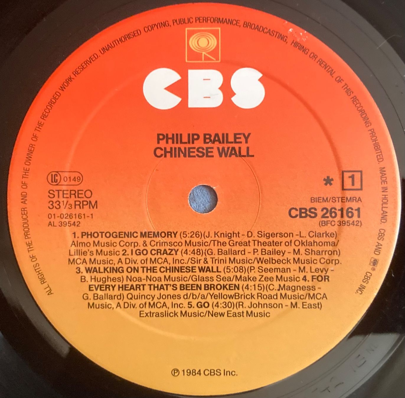 Schallplatten: EARTH, WIND & FIRE / PHILIP BAILEY - CHINESE WALL – Gebraucht aus Poliez-Pittet von Newtown-Records 3