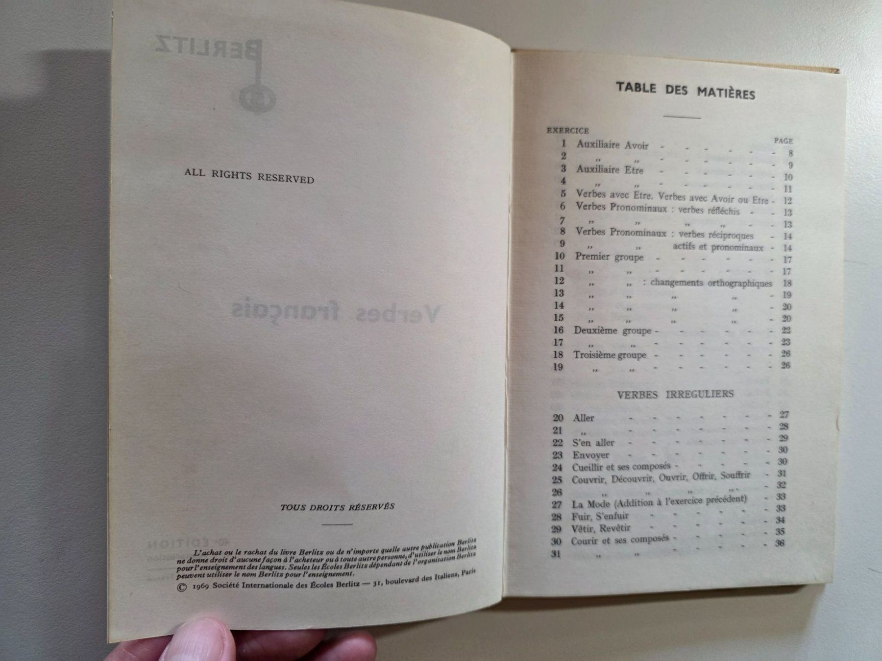 Libri: Berlitz Francais - Verbes Francais - 1969 – Usato da Walterswil BE venduto da Lonitti 1