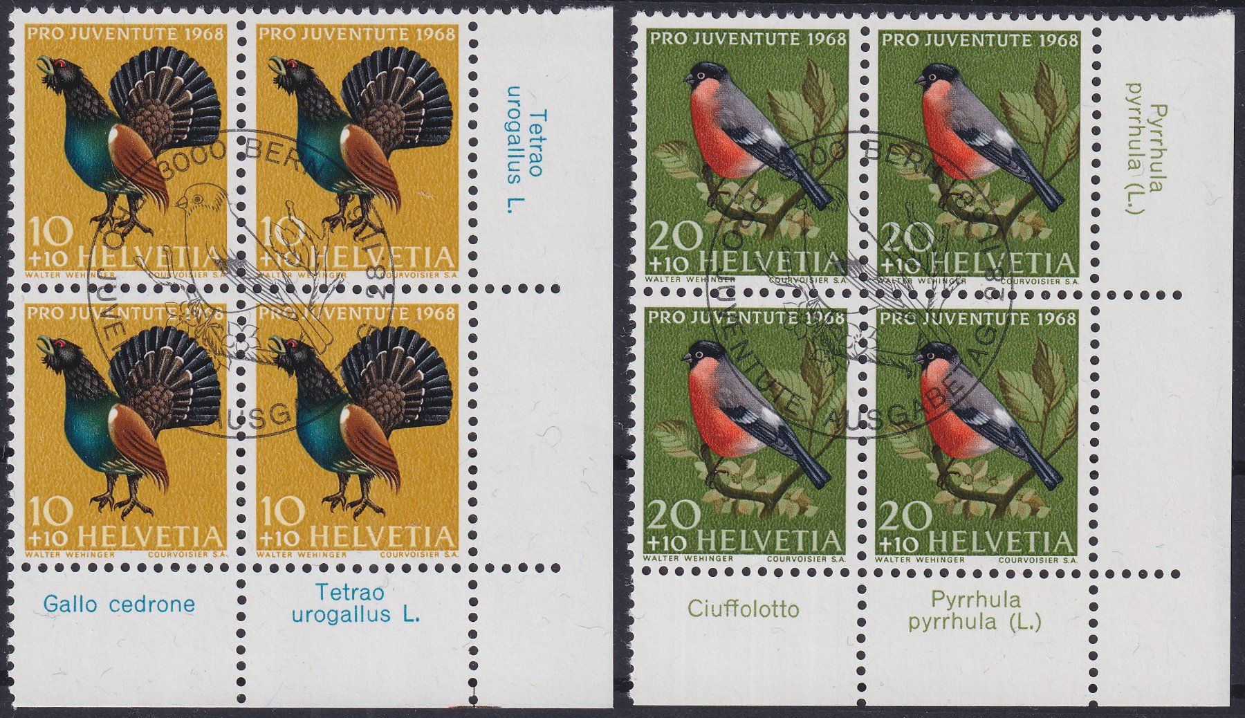 Tutti i francobolli: 1968, J224-227 im Viererblock mit Ersttagsstempel & Tabs – Usato da Sursee venduto da Luzernerraute 1