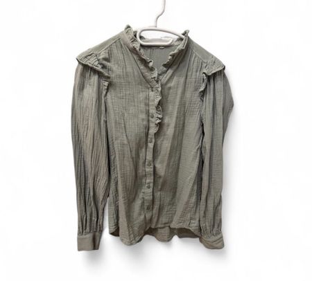 Bluse Langarm grün Rüschen 