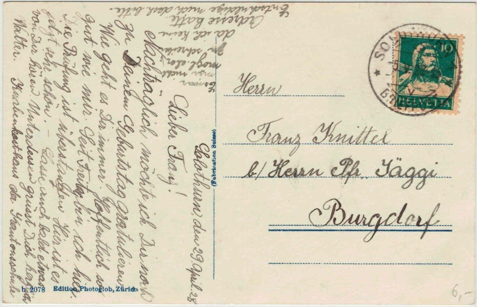 Cartoline postali: SO 27 Solothurn Baslertor 1928 – Usato da Fribourg venduto da philafri 1