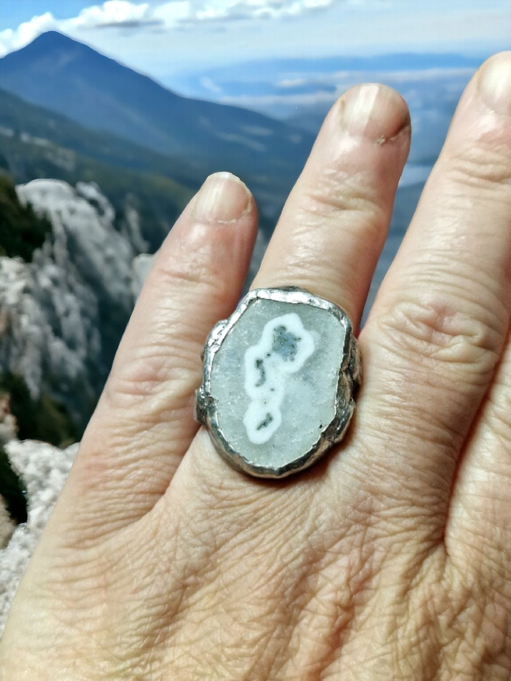 Anelli: Statement-Ring, Silber & Dendritenachat, Grösse 55 – Nuovo e nell'imballaggio originale da Aarau venduto da Schmuckhoehle_MD 9