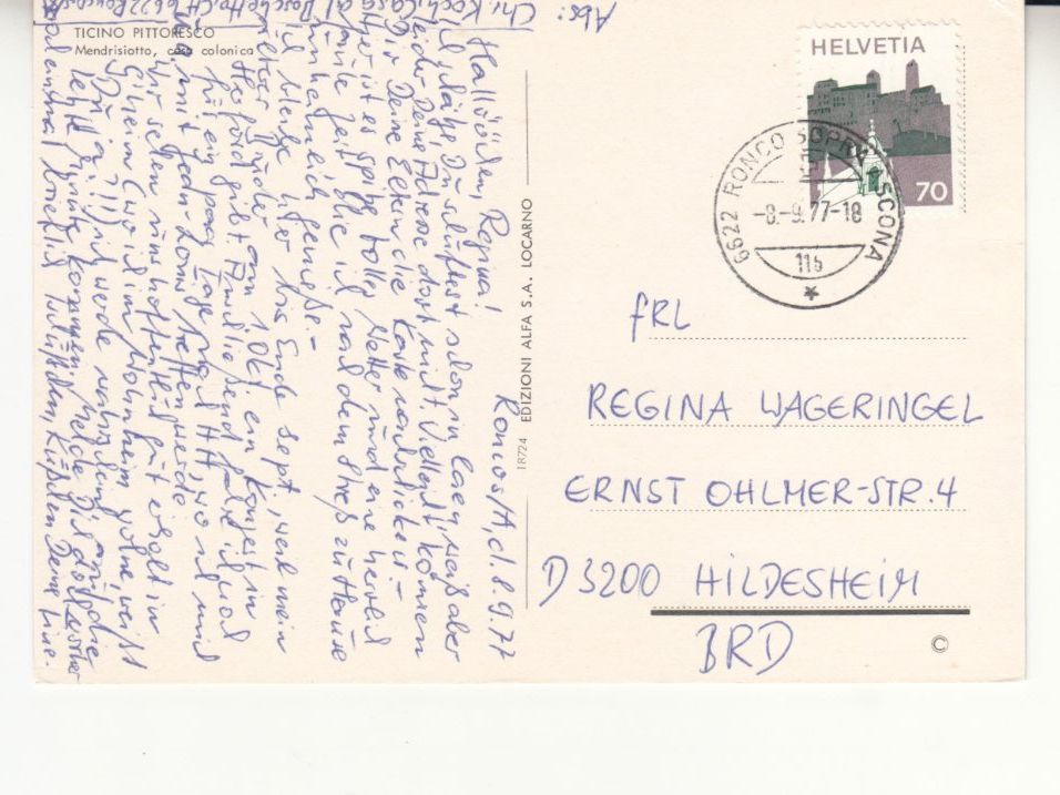 Cartoline postali: Mendrisiotto 1977 – Usato da Bürglen TG venduto da StampGraf 1
