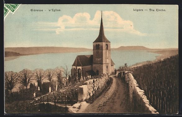 Cartoline postali: AK Ligerz, Die Kirche, 1914 – Usato da Berlin venduto da bartko-reher