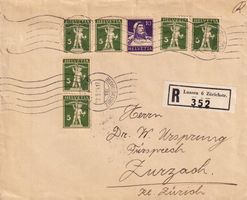 1934: Tell SBK-Nr. Z16+++++, dekorativem R-Brief aus Zurzach