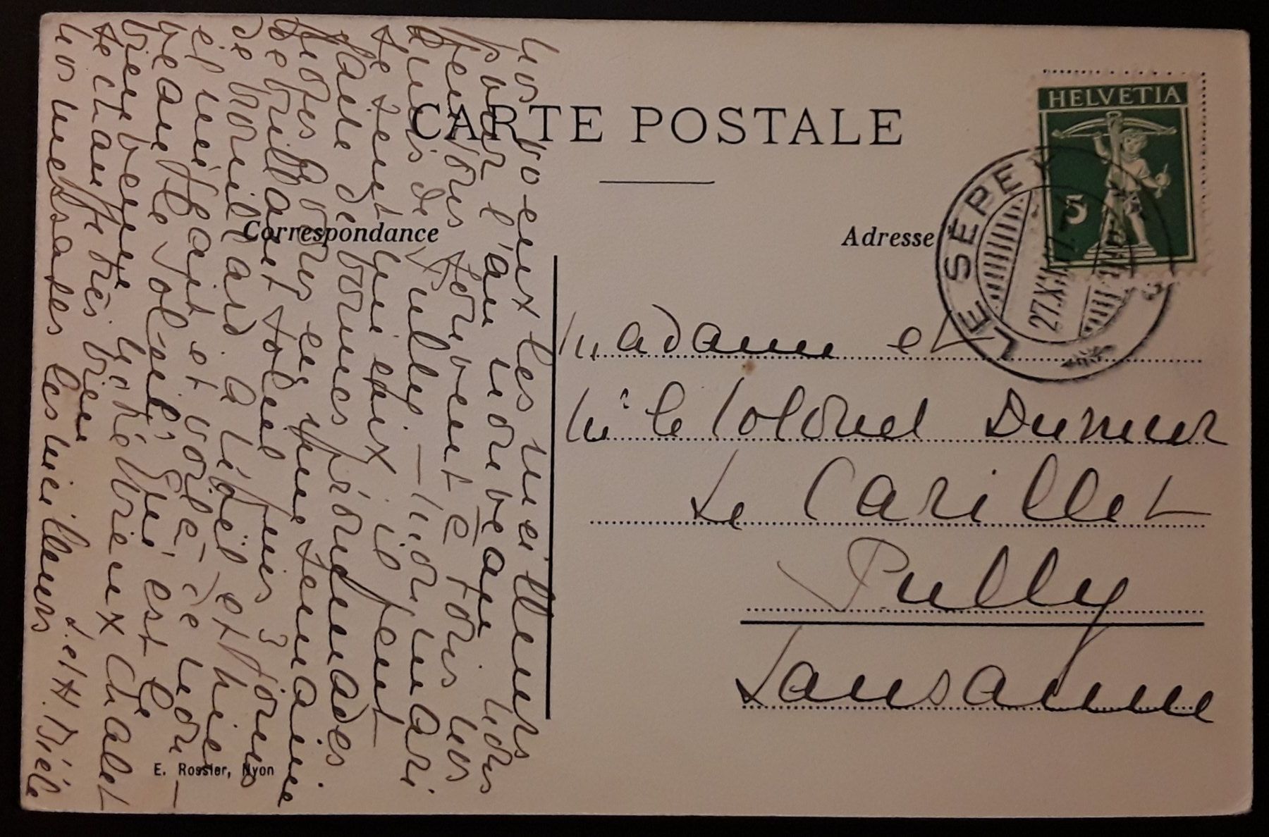 Ansichtskarten: 1917: Carte Ormonts-Dessous-En Cergniat – Gebraucht aus Walperswil von Tcheidi 1