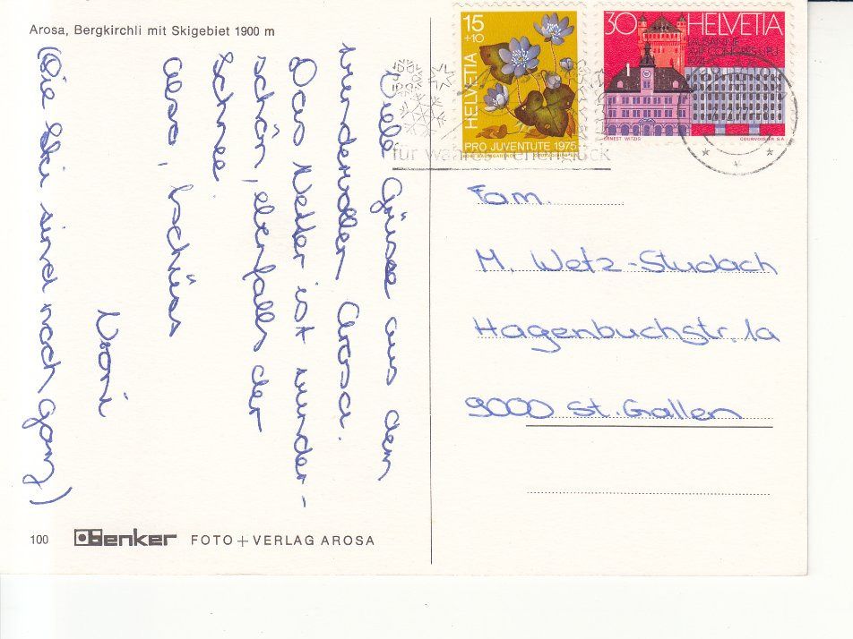 Ansichtskarten: Arosa Bergkirchli 1977 – Gebraucht aus Bürglen TG von StampGraf 1