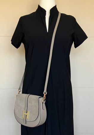 Taupe echtleder Umhängetasche Crossbody, made in Italy, top