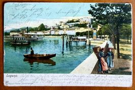 Lugano - Barque & femmes sur le Quai 1905