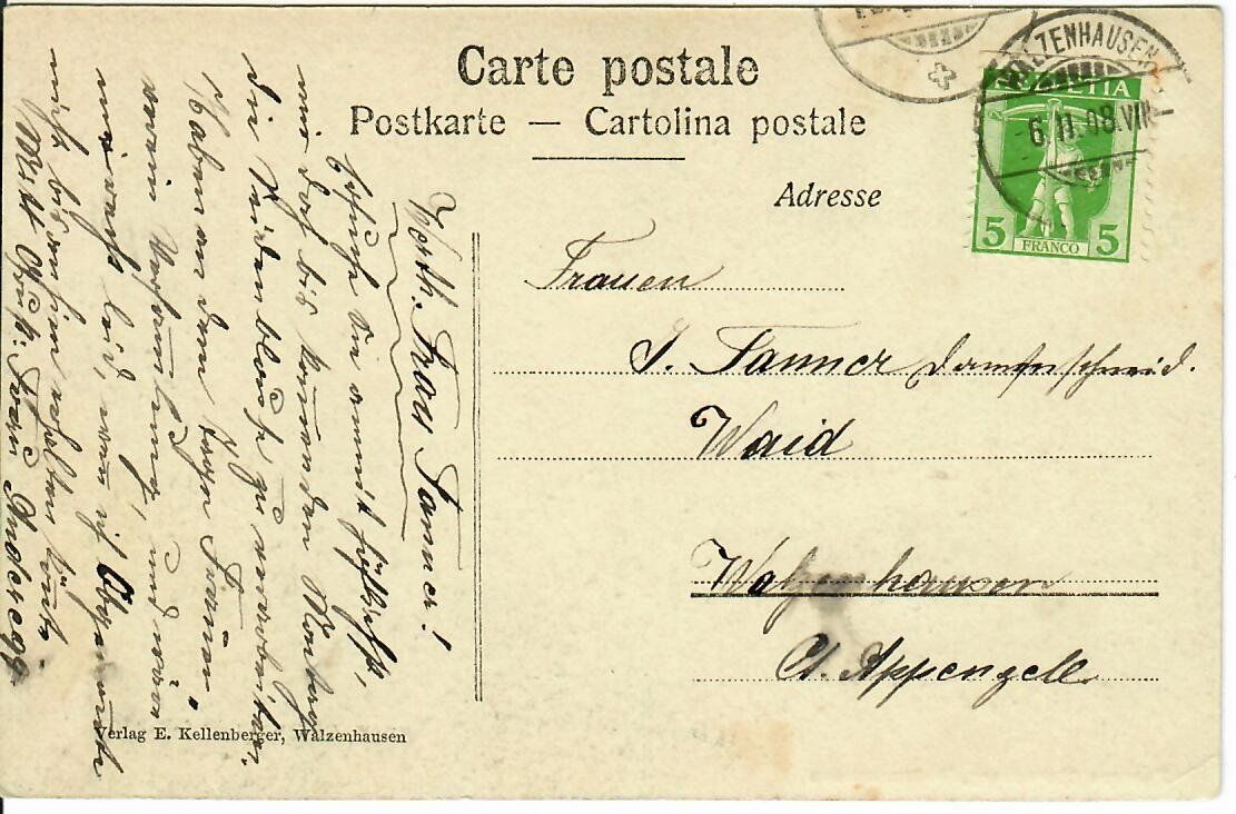 Cartoline postali: Pension Rosenberg Walzenhausen 1908 – Usato da Hochdorf venduto da Ziegel-16 1