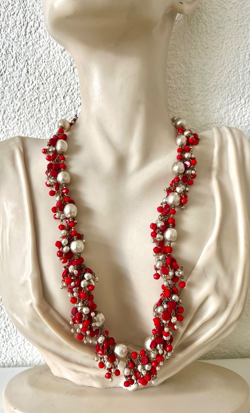 Colliers: Pilgrim Statement Kette Glasperlen Rot Silber 60 cm – D'occasion à Ruswil par artbyhand 5