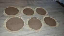 6 neuw runde Jute Tischsets Boho Stil Fransen
