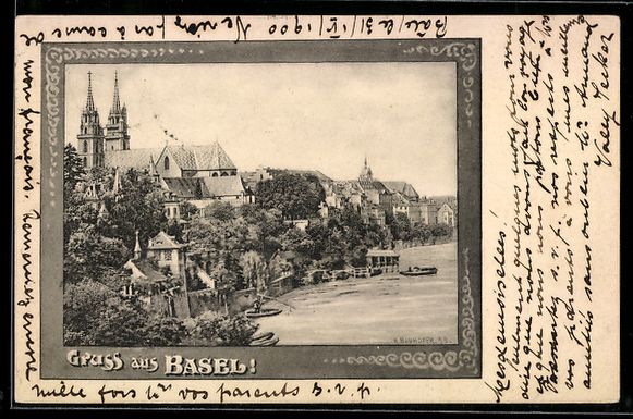 Cartoline postali: Basel, Rheinufer mit Münster und Altsta – Usato da Berlin venduto da bartko-reher