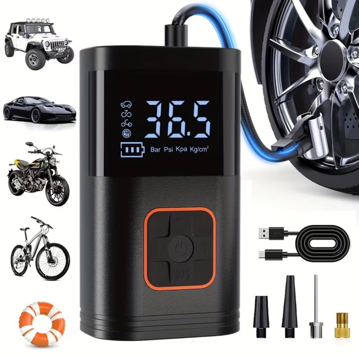 Pumpen: Gonfleur de pneus portable 150 PSI, pour voiture, vélo, m... – Neu und originalverpackt aus Thônex von BrYu