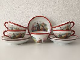 5 x tasses à café et soucoupes japonaises en porcelaine