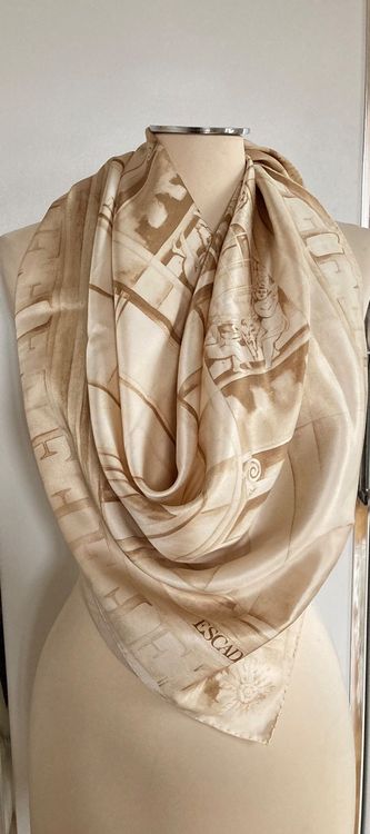 Authentique Foulard tour de cou ESCADA soie TBEG vintage scarf 46 x 46 cm
