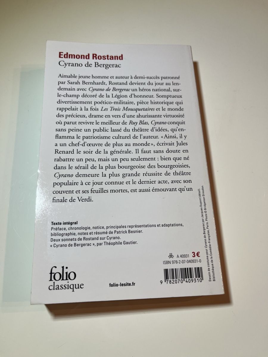 Livres: Cyrano de Bergerac - Rostand, Folio Classique – D'occasion à Genève par cri_r8sh 1