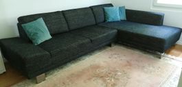 Ecksofa Webstoff Schwarz-Weiss