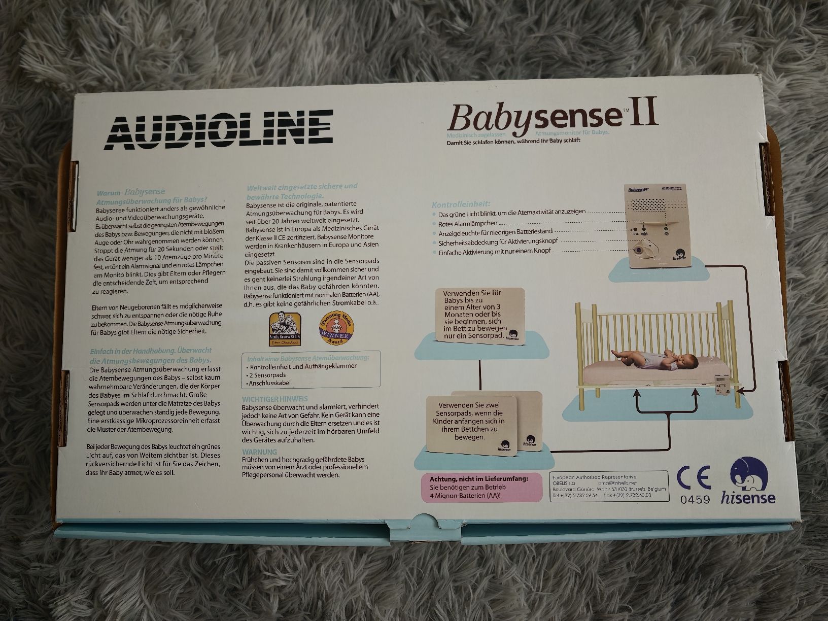 Babysense Babyphone: Audioline Babysense II Atmungsmonitor mit 2 Sensormatten – Usato da Bottmingen venduto da vitobcn 2