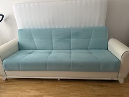 2 Canapé convertible bleu et blanc, bon état général