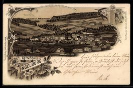 Litho Engelburg, Ortsansicht mit Tannenb