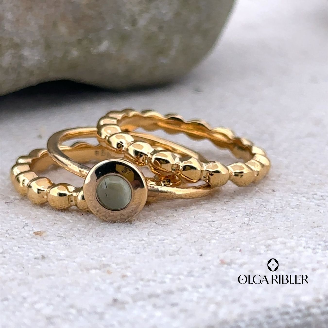 Olga Ribler Anelli: Edelstahl  Ring SET mit Prehnit Ring Ringgrösse 52 – Nuovo (secondo la descrizione) da Luzern venduto da Schmuckoutlet 1
