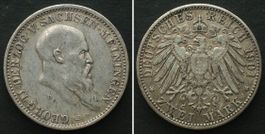 SACHSEN-MEININGEN 2 Mark 1901 D, GEORG II. Silber RAR! ss-vz