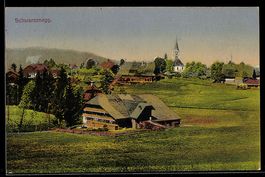 AK Schwarzenegg, Ort mit Kirche und Bauernhaus