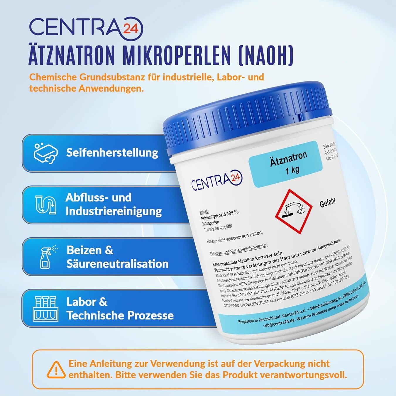 Altro per la cura del corpo: Natriumhydroxid, Perlen, 1 KG in Dose – Nuovo e nell'imballaggio originale da Schiers venduto da Heluma 3