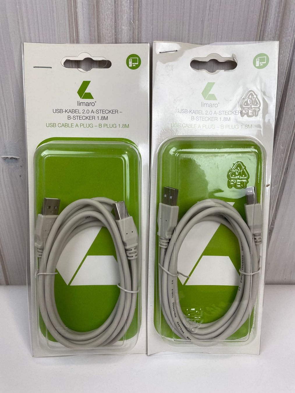 Limaro USB-Kabel A-B 1.8 m grau – 2 Stück (Neu und originalverpackt) in ...