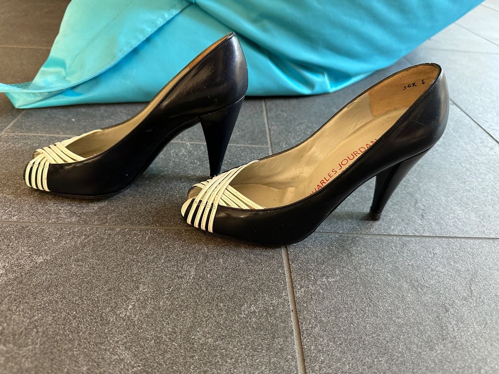 Sandales Talons Hauts CHARLES JOURDAN Vintage - Noir Satiné Et Strass - Mules Pointure 8 US - Neuf Avec Boîte