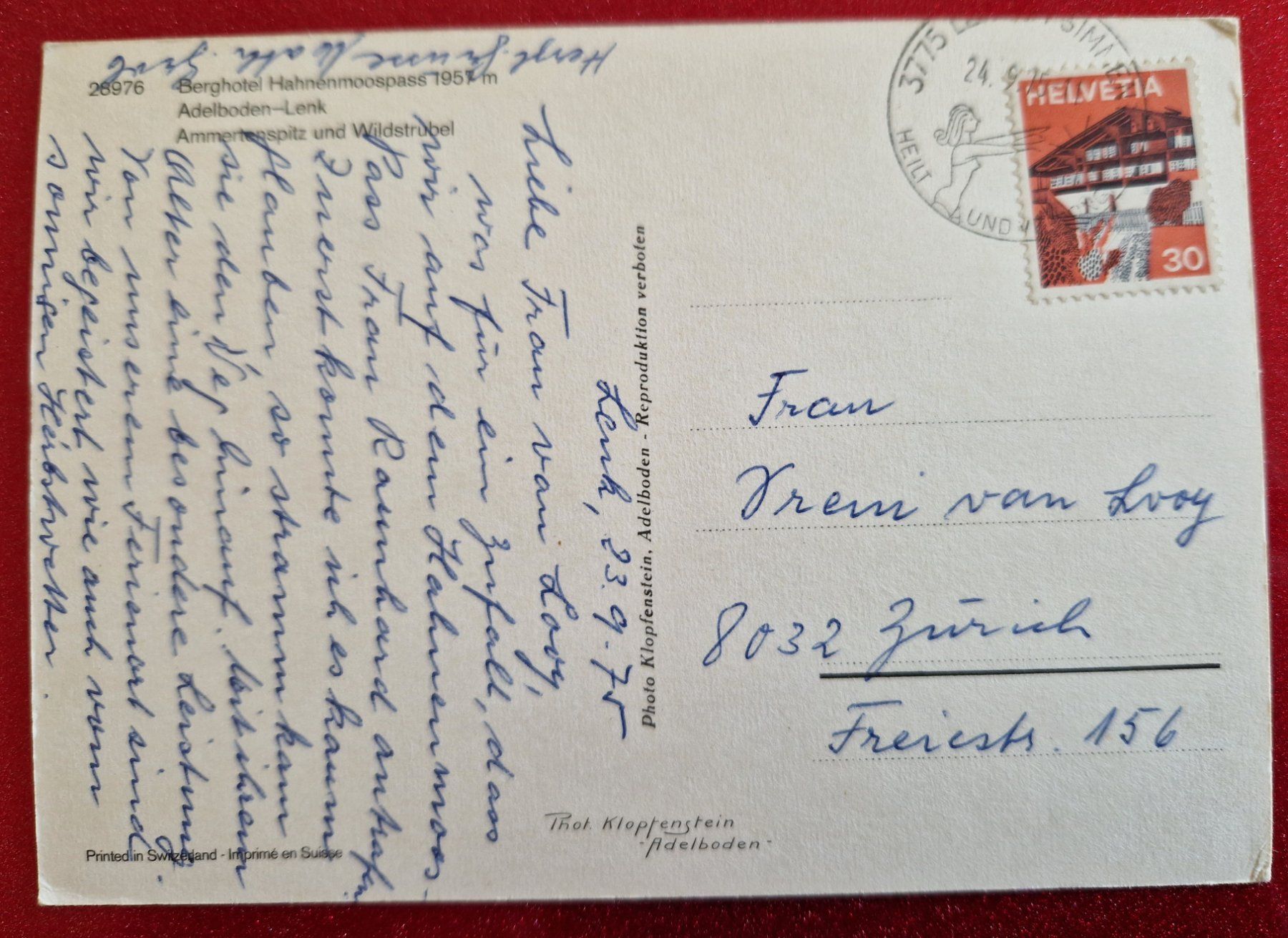 Cartoline postali: Berghotel Hahnenmoospass 1975 – Usato da Melchnau venduto da Fishel 1