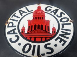 Vintage Capital Gasoline Oils -  Schild, Durchmesser 30cm