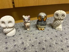 Eulen Figuren Set aus Stein, 4 Stück, Top!