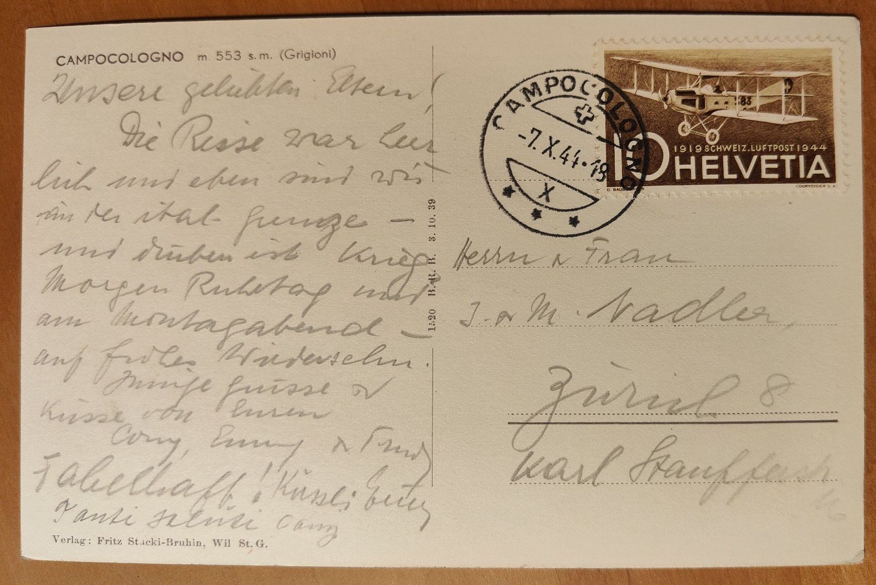 Cartoline postali: Campocologno um 1940 – Usato da St. Erhard venduto da Chaeferli6 1