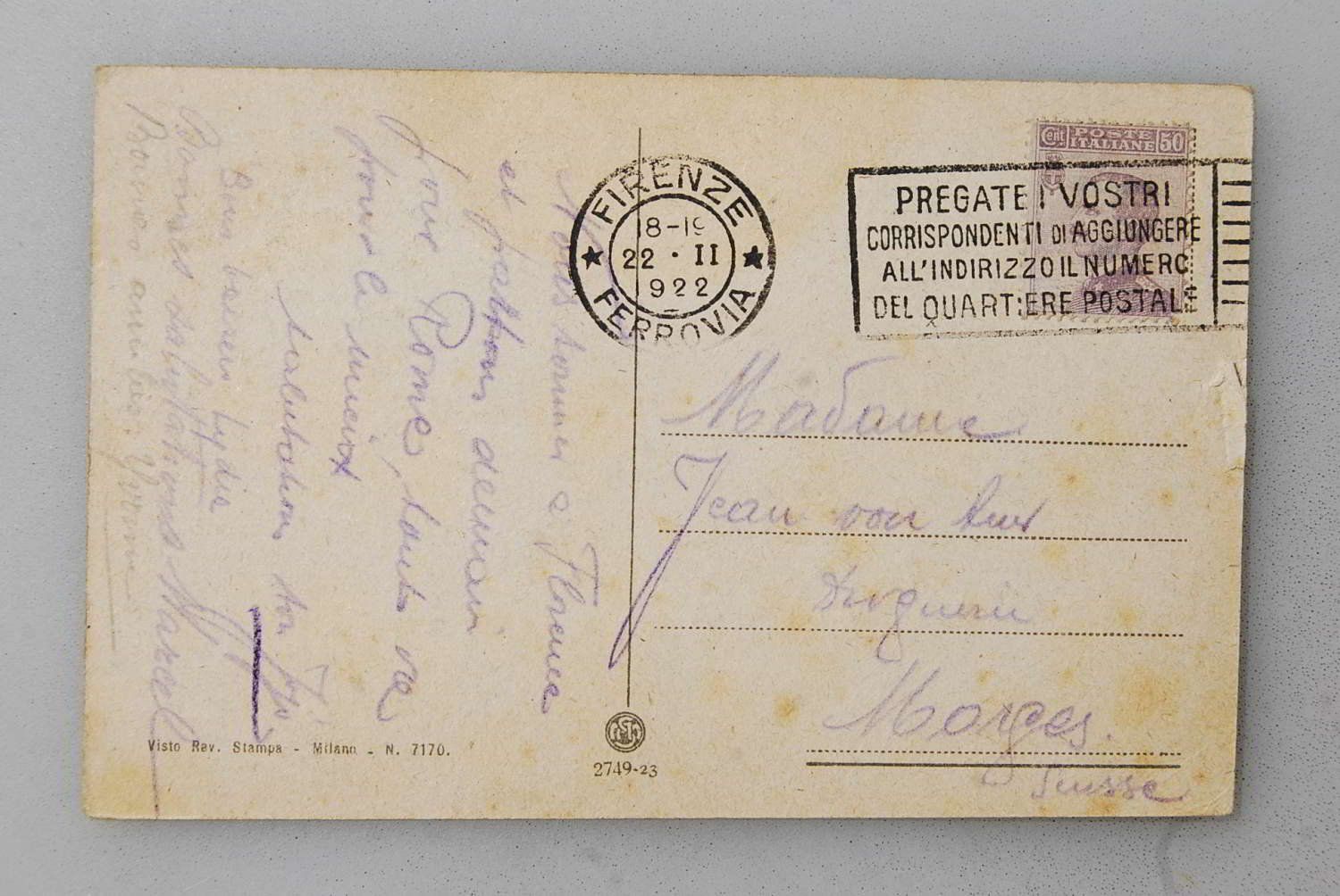 Cartoline postali: AK Firenze - Piazza  della Signoria 1922 – Usato da Rüfenacht BE venduto da Toro06 1