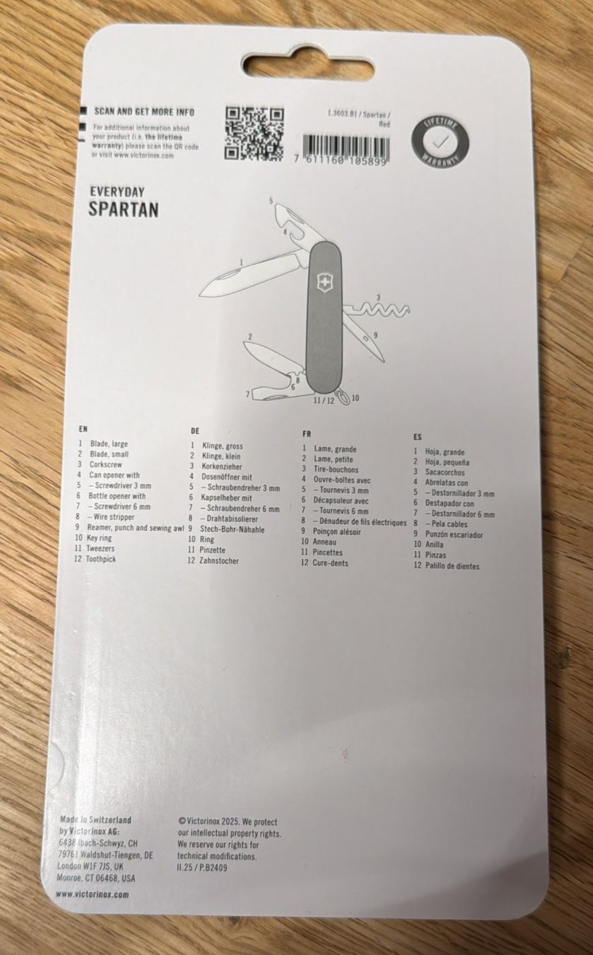 Victorinox Coltelli tascabile: VICTORINOX SACKMESSER EVERYDAY SPARTAN 12 FUNCTIONEN – Nuovo e nell'imballaggio originale da Zürich venduto da Frei-Occasionen 1
